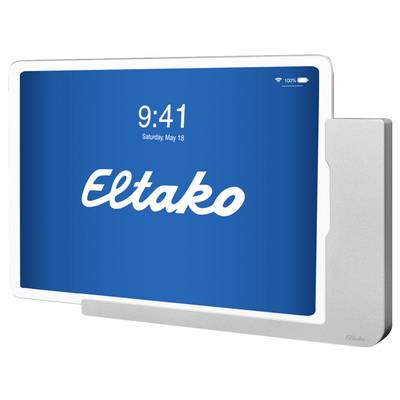 Egy kék képernyős tablet Eltako felirattal, amelyen 9:41 óra és szombat, május 18. dátum látható. Az akkumulátor teljesen feltöltött.