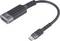 Egy USB-C-HDMI adapter rugalmas kábellel, fekete házban és HDMI csatlakozóval. Eszközök összekapcsolására használják.