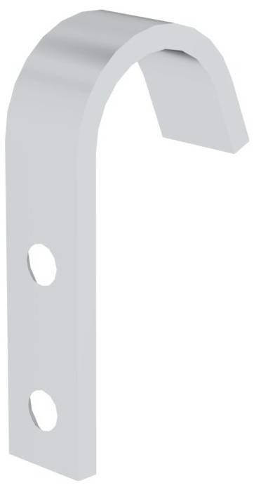 Két rögzítőlyukkal ellátott fémhorog, hajlított kialakítással, fali szerelésre alkalmas.