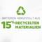 Újrahasznosítási szimbólum a szöveg felett: Elemek 15%-ban újrahasznosított anyagokból gyártva.