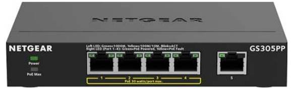 'Netgear GS305PP 5 portos kapcsoló PoE támogatással.'