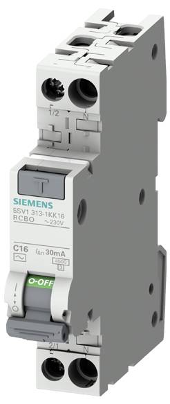 Siemens kismegszakító, 5SV1 313-1KK16 típus, alkalmas 1/2 pólusú védelemre, névleges áram: 16A, feszültség: 230V.