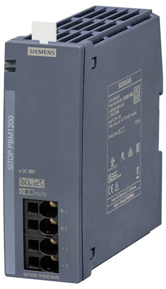 Egy kék elektronikus eszköz több csatlakozóval. A készülék 'SITOP PPM1200' és 'SIEMENS' felirattal van ellátva.