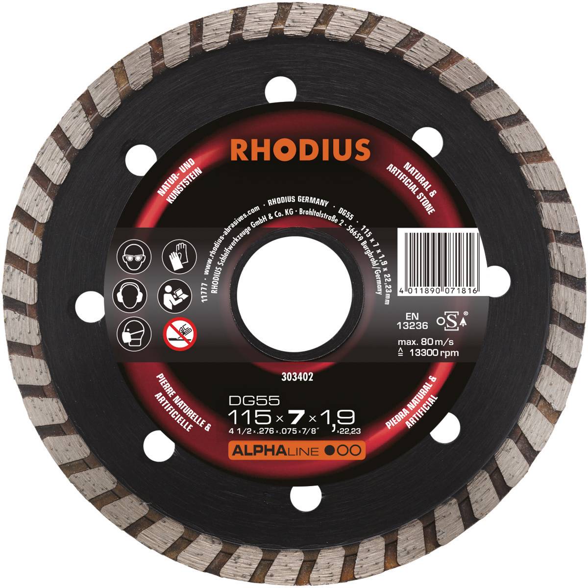 Rhodius DG55 303402 Gyémánt bevonatú vágótárcsa 1 db Natúr kő
