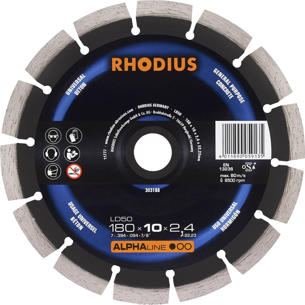 Rhodius LD50 303188 Gyémánt bevonatú vágótárcsa 1 db Beton