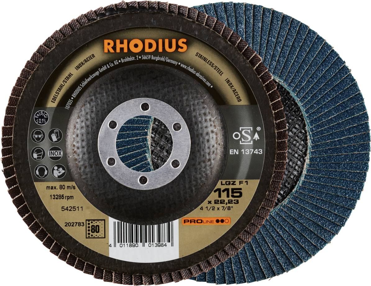 Rhodius 202783 LGZ F1 Felületcsiszoló korong Szemcsézet 80 Nemesacél, Acél 10 db