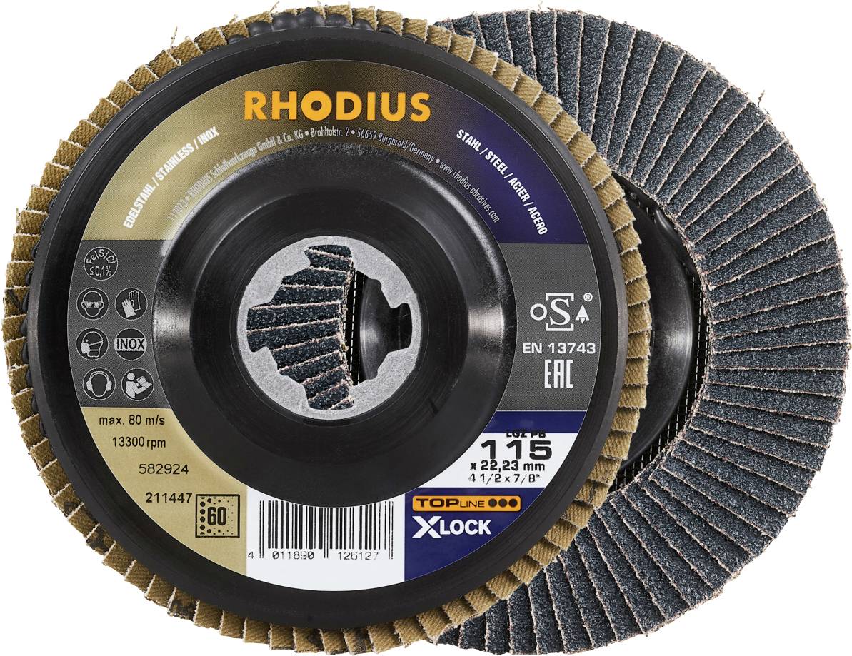 Rhodius 211447 LGZ PB X-LOCK Felületcsiszoló korong Nemesacél, Acél 10 db