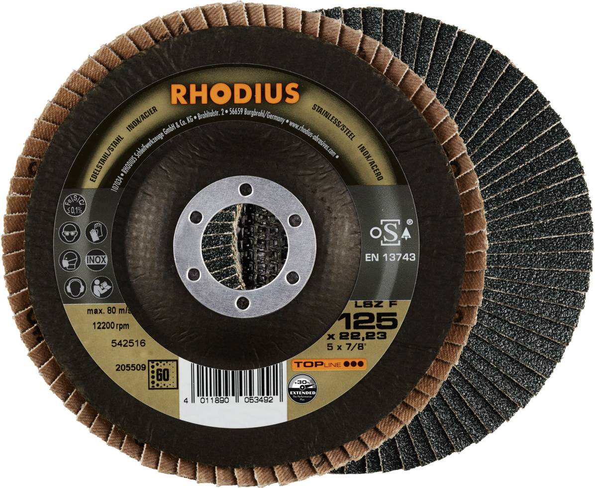 Rhodius 205509 LSZ F EXTENDED Felületcsiszoló korong Szemcsézet 60 Nemesacél, Acél 10 db