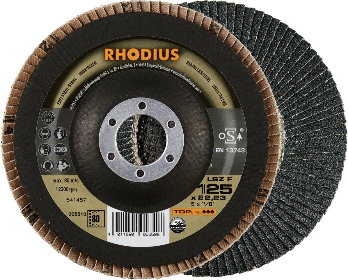 Rhodius 205510 LSZ F EXTENDED Felületcsiszoló korong Szemcsézet 80 Nemesacél, Acél 10 db