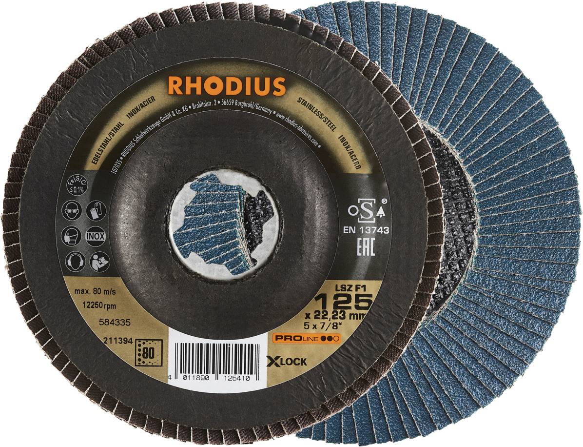 Rhodius 211394 LSZ F1 X-LOCK Felületcsiszoló korong Szemcsézet 80 Nemesacél, Acél 10 db