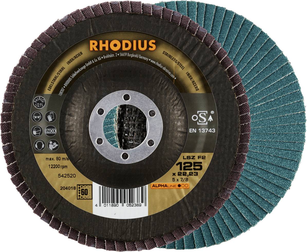 Rhodius 204018 LSZ F2 Felületcsiszoló korong Szemcsézet 60 Nemesacél, Acél 10 db