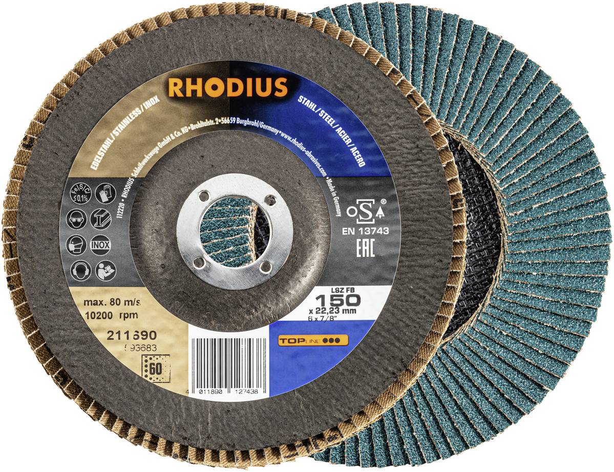 Rhodius 211690 LSZ FB Felületcsiszoló korong Szemcsézet 60 Nemesacél, Acél 10 db