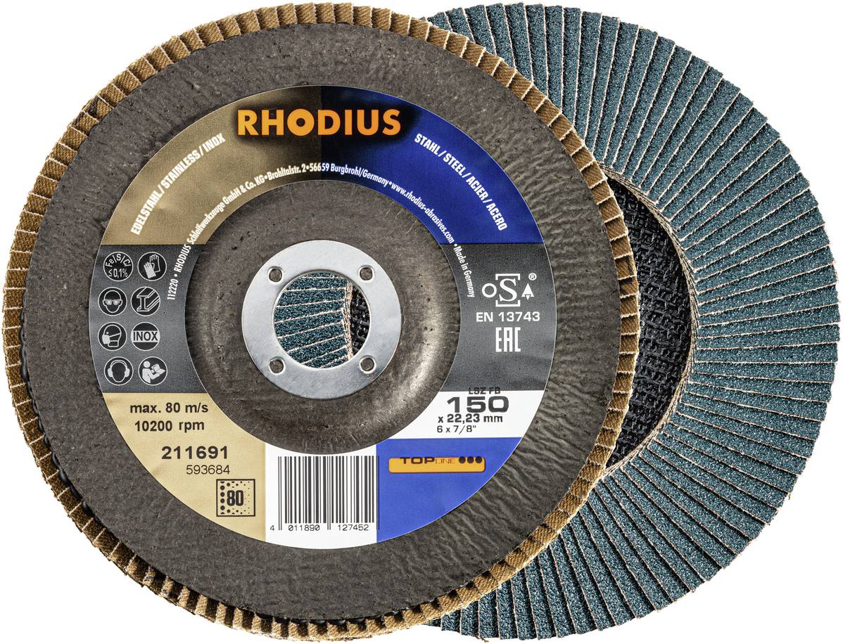 Rhodius 211691 LSZ FB Felületcsiszoló korong Szemcsézet 80 Nemesacél, Acél 10 db