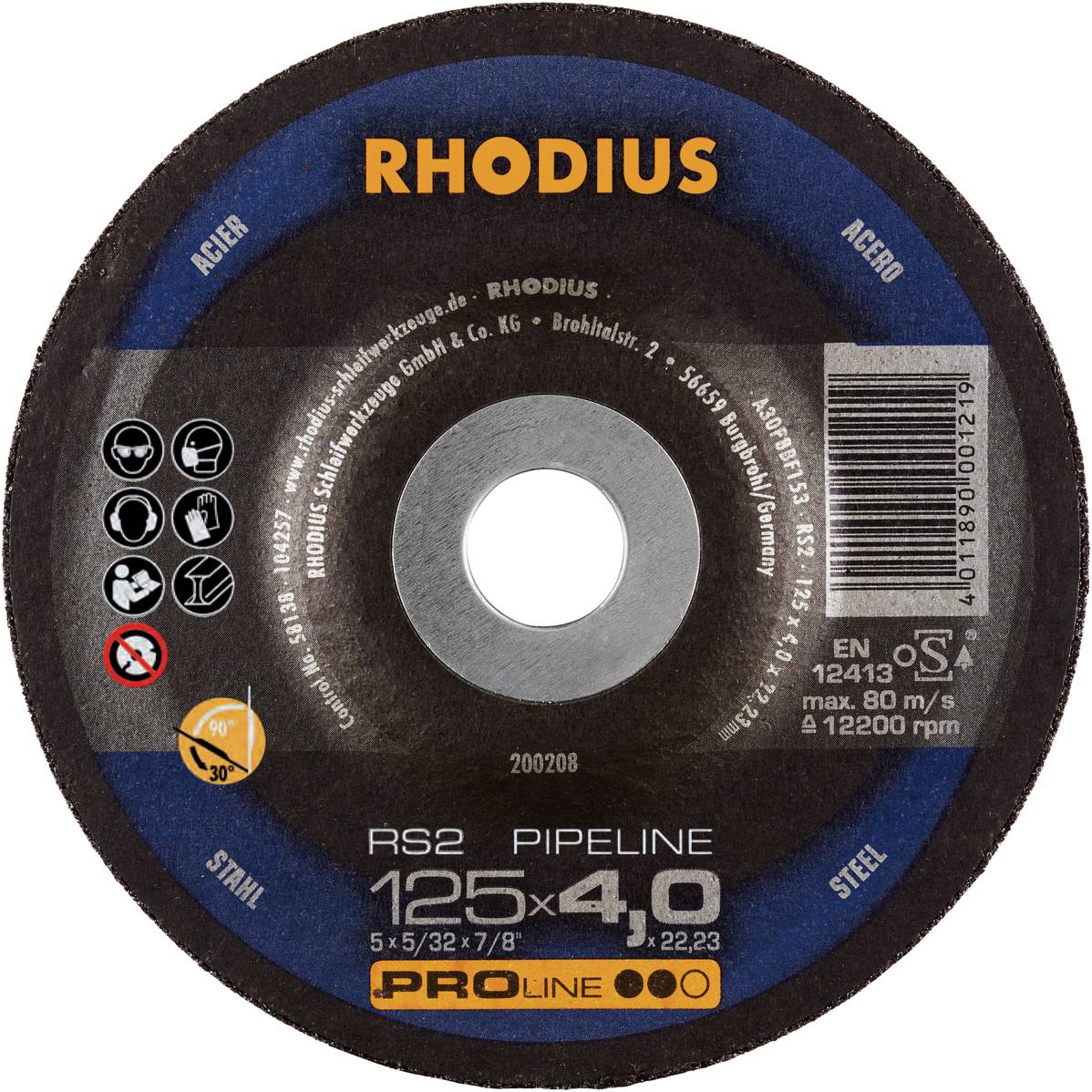 Rhodius 200208 RS2 PIPELINE Csiszolókorong Acél 25 db