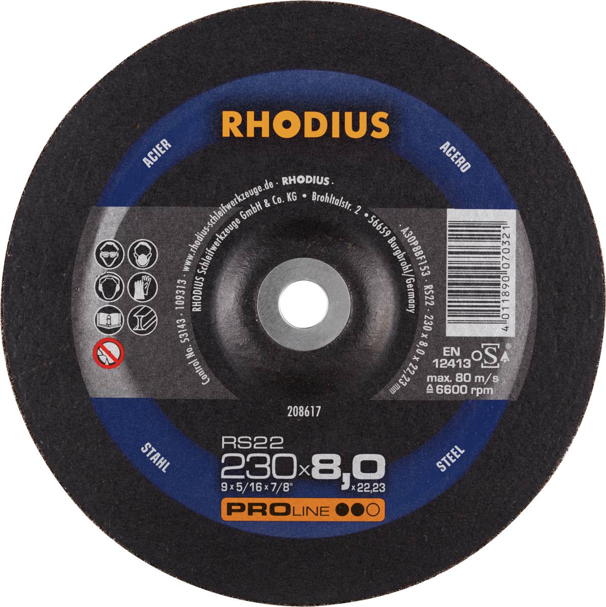Rhodius 208617 RS22 Csiszolókorong Acél, Öntvény 10 db