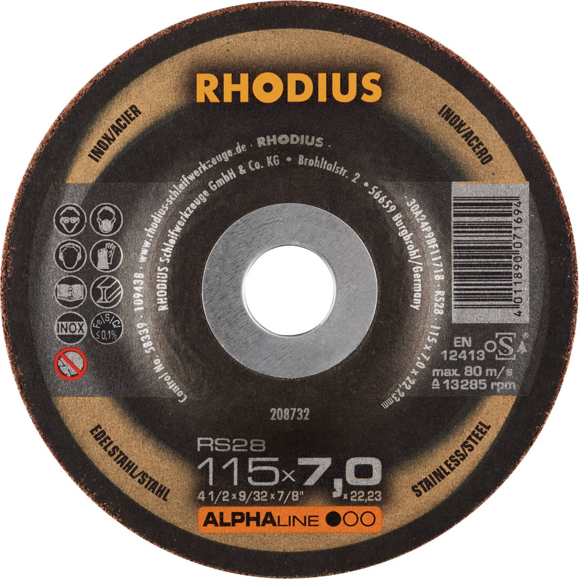 Rhodius 208732 RS28 Csiszolókorong Nemesacél, Acél 25 db