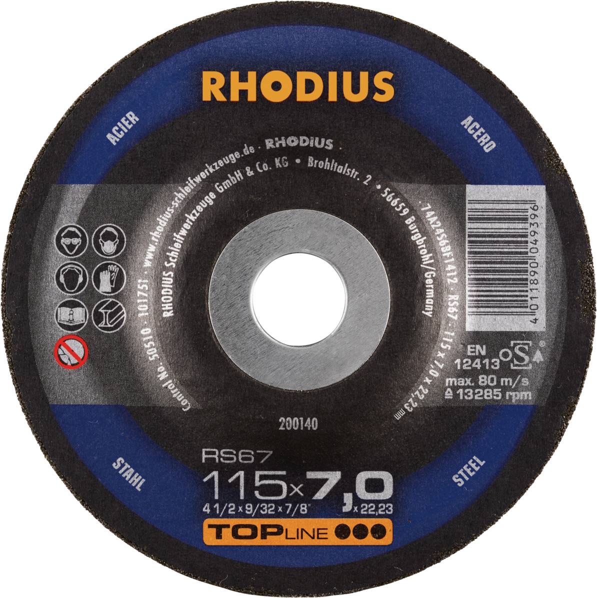Rhodius 200140 RS67 Csiszolókorong Acél 25 db