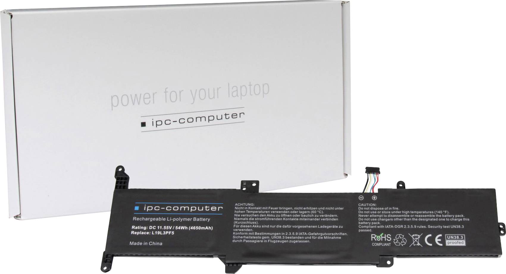 ipc-computer Notebook akku Akku L19L3PF5 REPLACE 11.55 V 4650 mAh IPC-Computer