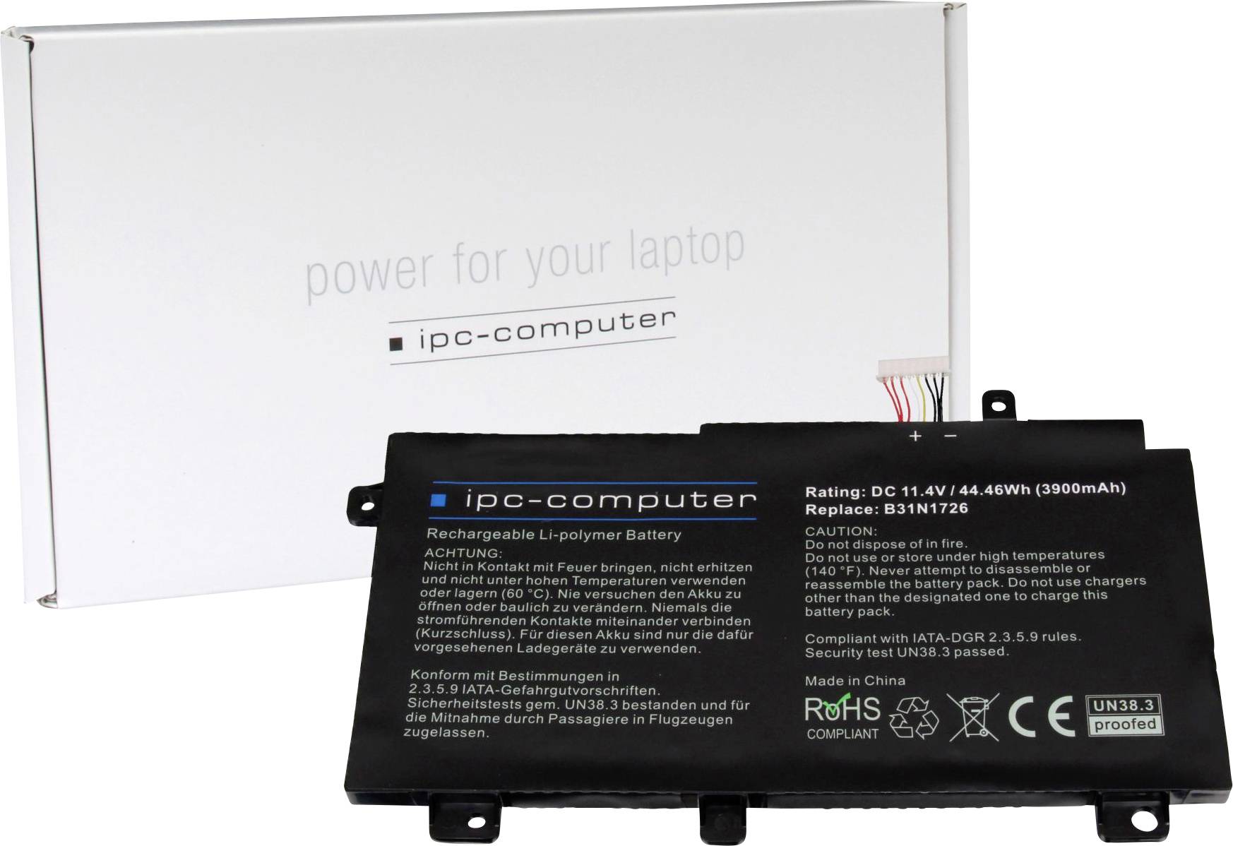 ipc-computer Notebook akku Akku B31N1726 (short cable) REPLACE 11.40 V 3900 mAh IPC-Computer