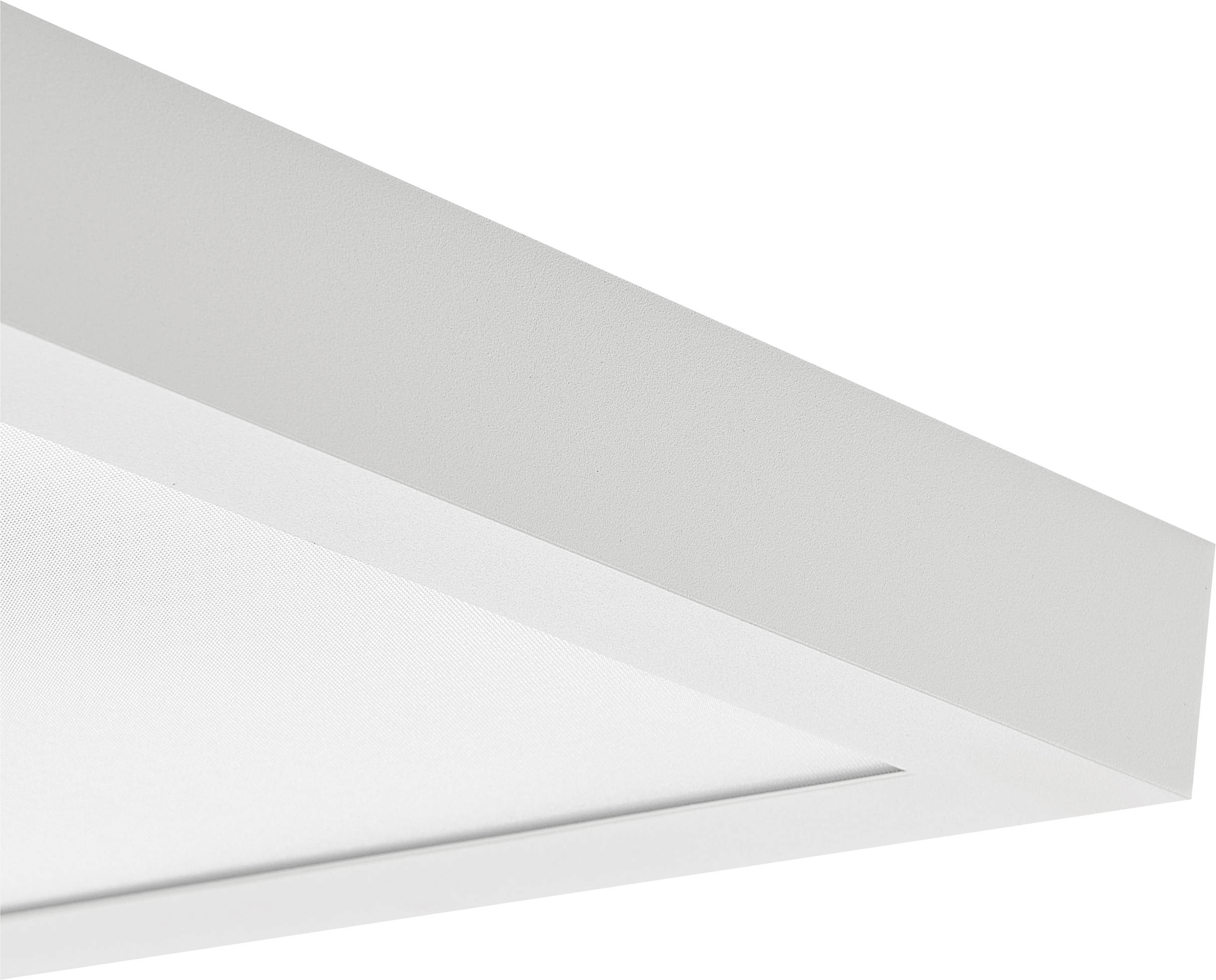 Egy fehér, négyzet alakú LED mennyezeti panel egyszerű, modern kialakítással. Alkalmas világos és egyenletes helyiségvilágításra.