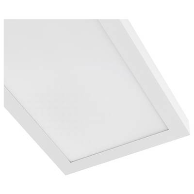 Egy fehér, négyzet alakú LED-mennyezeti panel egyszerű dizájnnal, modern belső terek számára alkalmas.