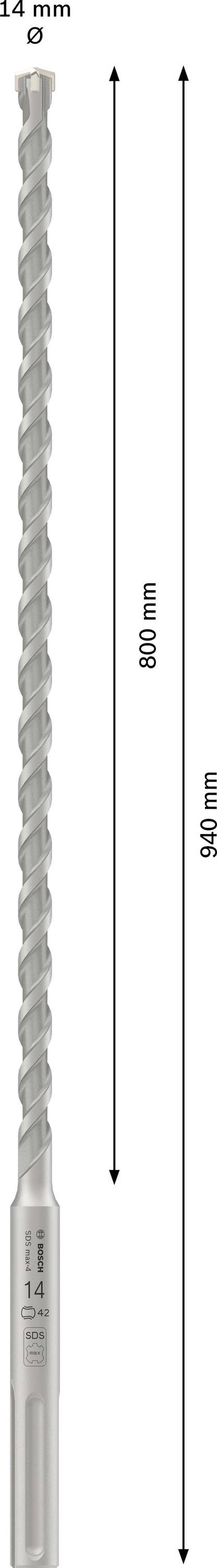 12 mm átmérőjű és 600 mm teljes hosszúságú fúró; 540 mm hasznos hossz.