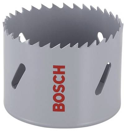 Egy szürke körkivágó fűrész fogakkal a szélén és piros betűkkel írt 'BOSCH' felirattal az oldalán.