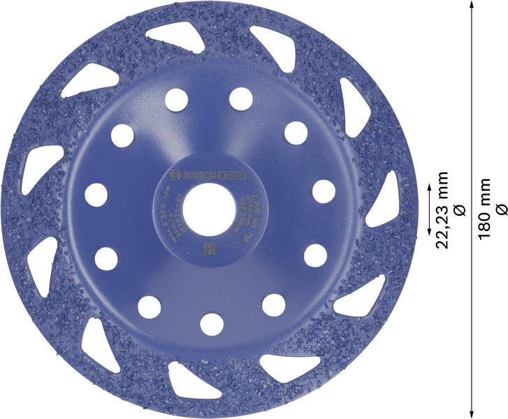 Kék csiszolótárcsa, 180 mm átmérővel, 22,23 mm-es furat, szegmentált szélekkel anyagok hatékony csiszolásához.