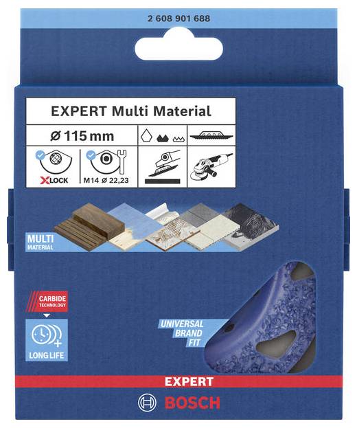 'EXPERT Multi Anyag' csomag szimbólumokkal fára, szögekkel ellátott fára, falazatra, műanyagra, fémre. Átmérő Ø 115 mm.