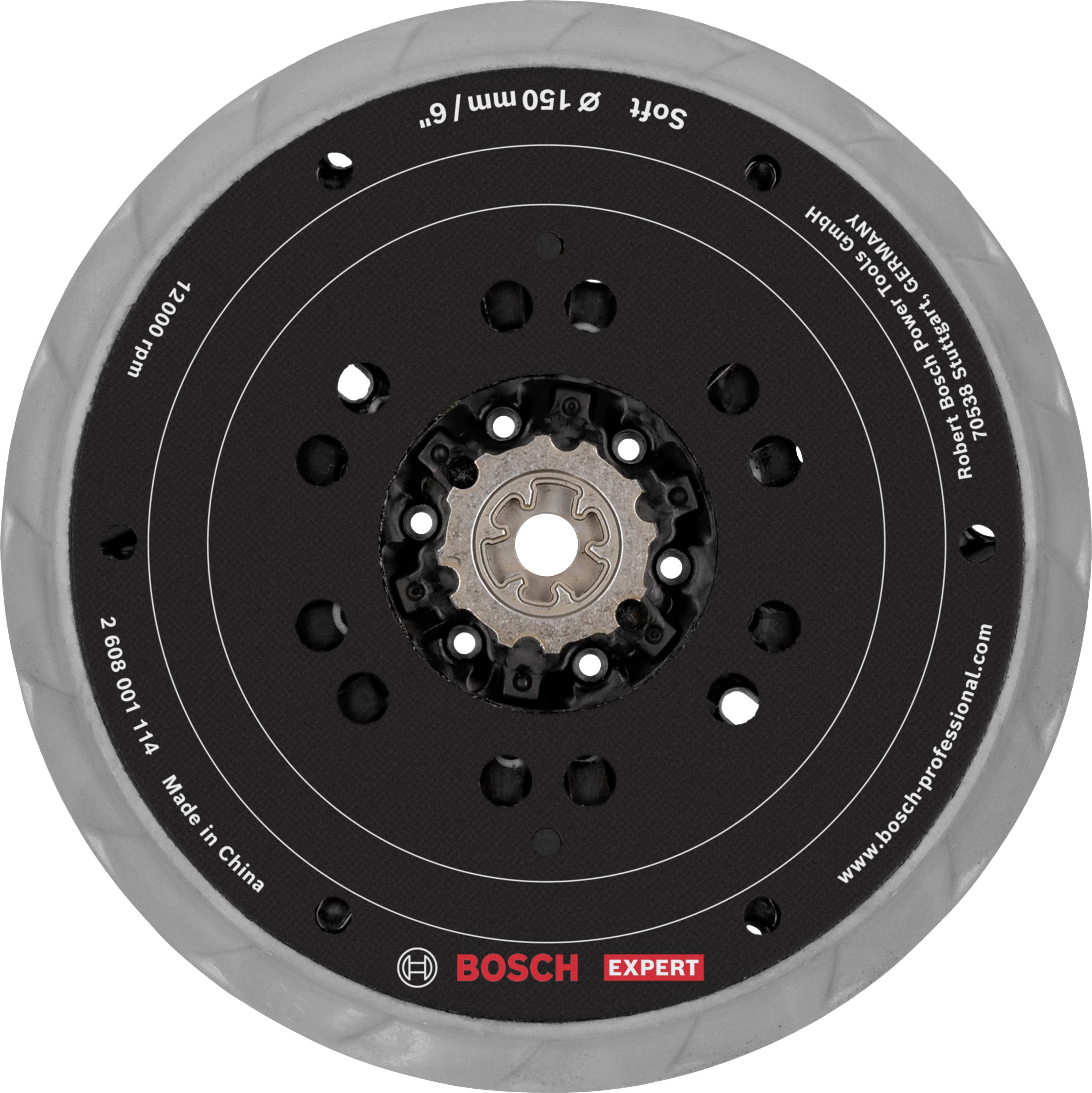 'Bosch Expert' csiszolótárcsa, 150 mm átmérő, 120 ford./perc, puha anyagokhoz. Kínában gyártva. Szakemberek részére alkalmas.