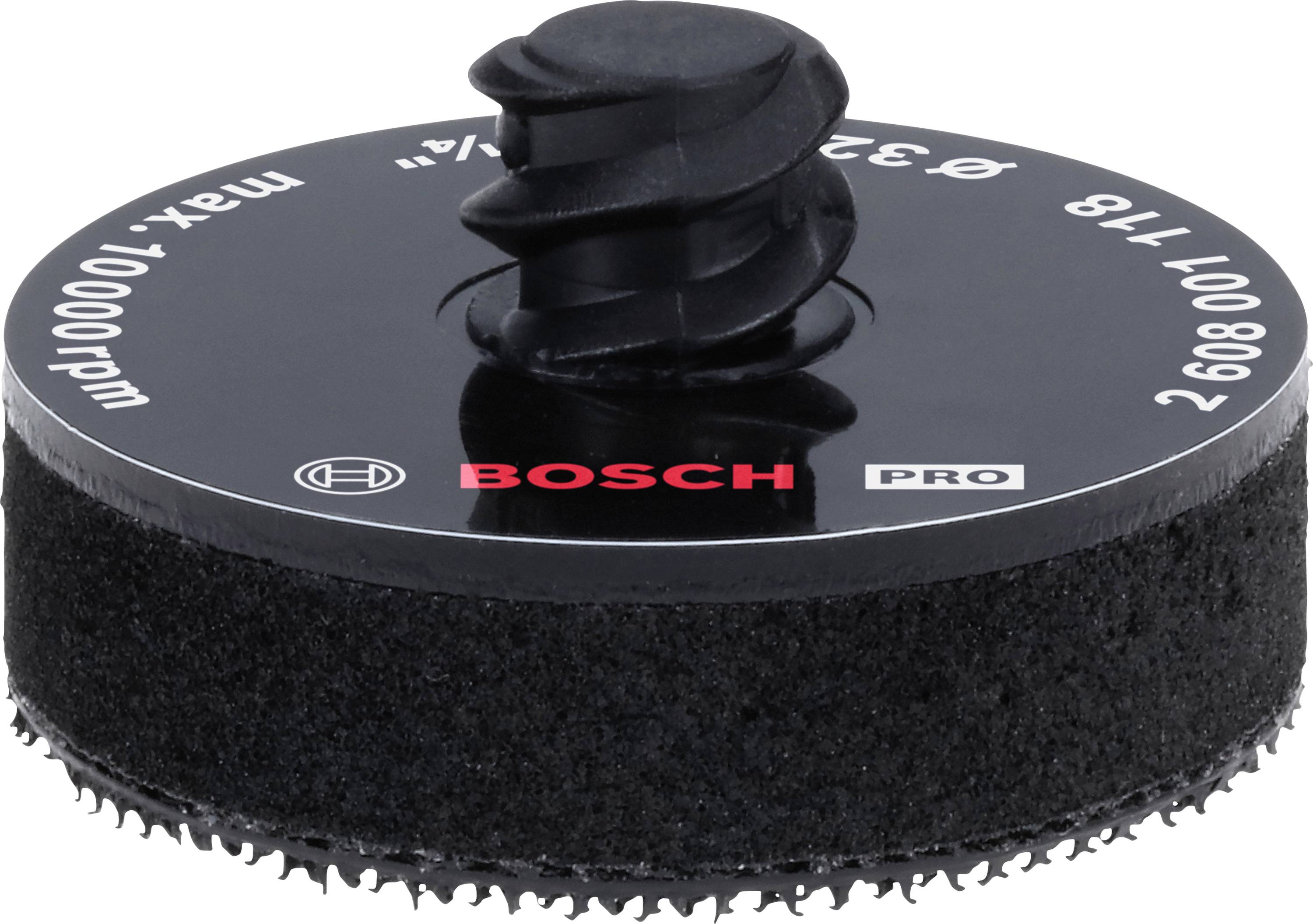 Bosch tisztítókorong tépőzáras rögzítéssel, sarokcsiszolóhoz alkalmas. A korongon lévő felirat: 'max. 10000/min'.