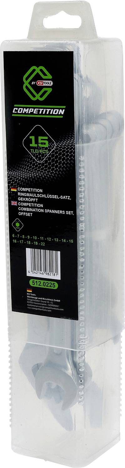 KS Tools 512.0225 512.0225 COMPETITION Ringmaulschlüssel-Satz, gekröpft Racsnis csavarkulcs készlet 15 részes