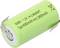 Egy zöld NiMH akkumulátor, amelyen a '1,2V H-C4000HT, Típus: 4000mAh min. 3800mAh' felirat szerepel, fémcsatlakozókkal az érintkezéshez, fehér háttér előtt.