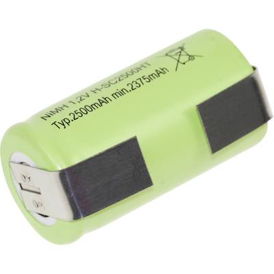 Egy zöld NiMH 1,2V-os akkumulátor, amelynek kapacitása minimum 2500mAh, ténylegesen legalább 2375mAh, fémcsatlakozókkal és újrahasznosítási szimbólumokkal ellátva.