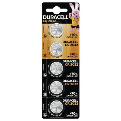 Hat Duracell CR2032 elem csomagja az "Extra Life" funkcióval, a Duracell rózsaszín nyúl-szimbólumával díszített csomagoláson.