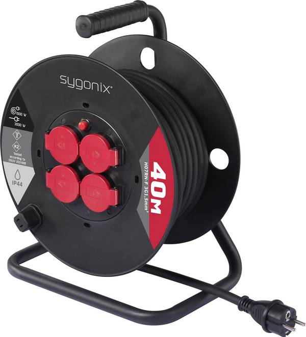 Sygonix SY-10236132 Kábeldob 40 m Fekete Védőérintkezős dugó