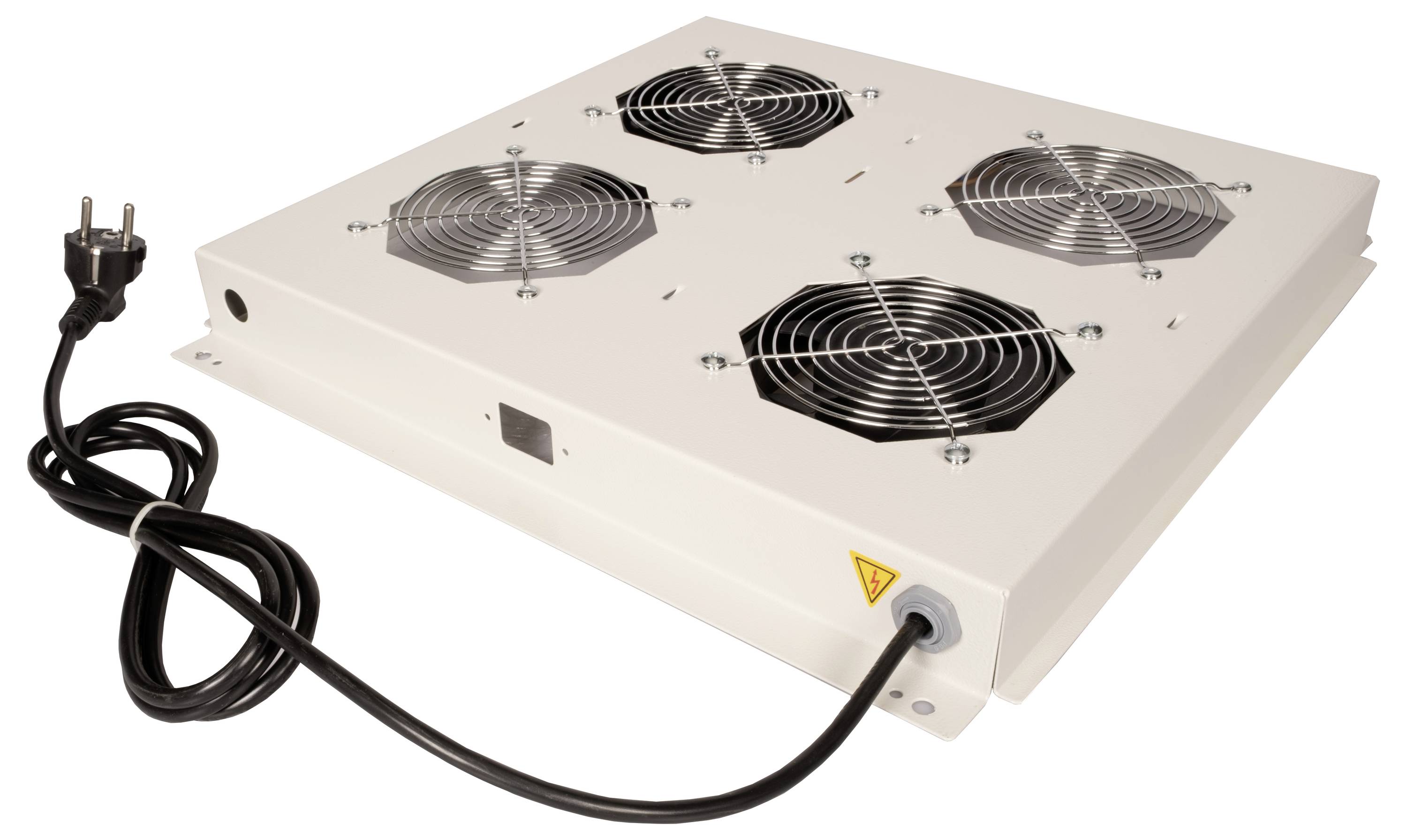 'Egy fehér szellőztető egység négy kerek ventilátorral és egy csatlakozódugós tápkábellel.'