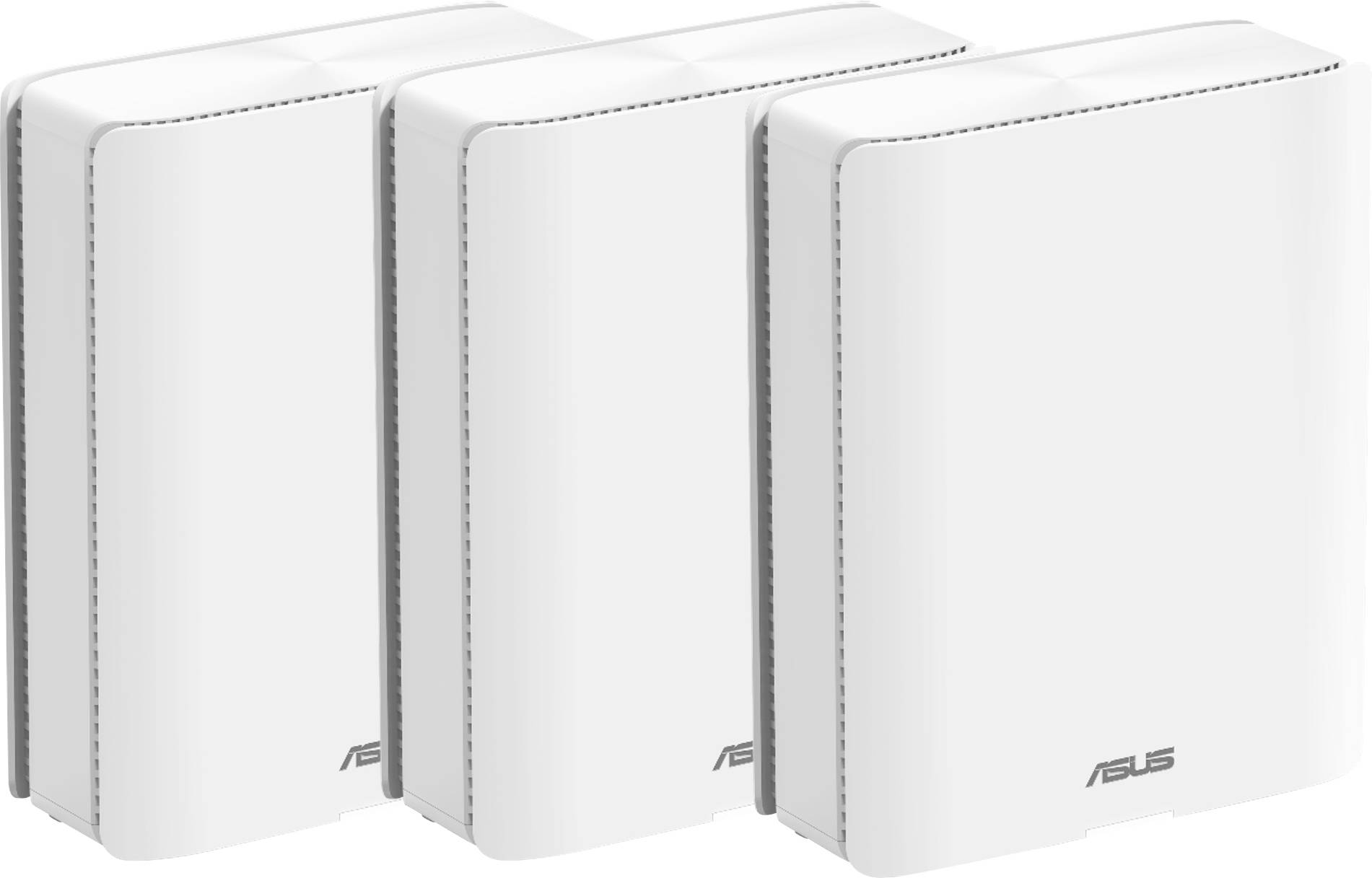 Három fehér, téglalap alakú WLAN-router egy sorban. Lent az 'ASUS' jelölés. Az eszközök hálózatbővítésre lettek tervezve.