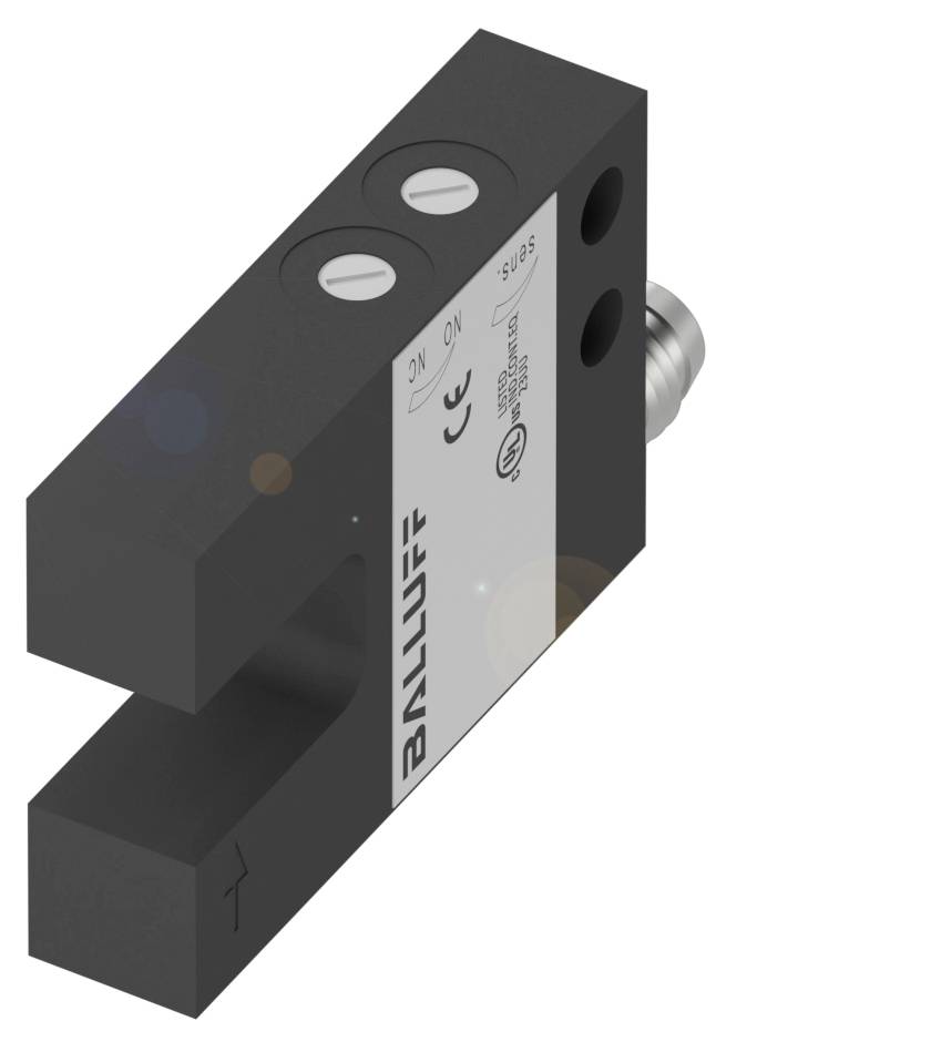 Balluff induktív villás érzékelő, téglalap alakú, oldalsó kábelcsatlakozással. Pozíciófelügyeletre alkalmas.