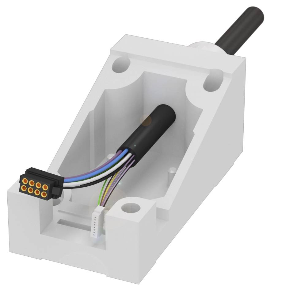 Egy fehér ház fekete kábellel és színes vezetékekkel. Az alkatrész elektromos vagy elektronikus alkalmazásokban használható.