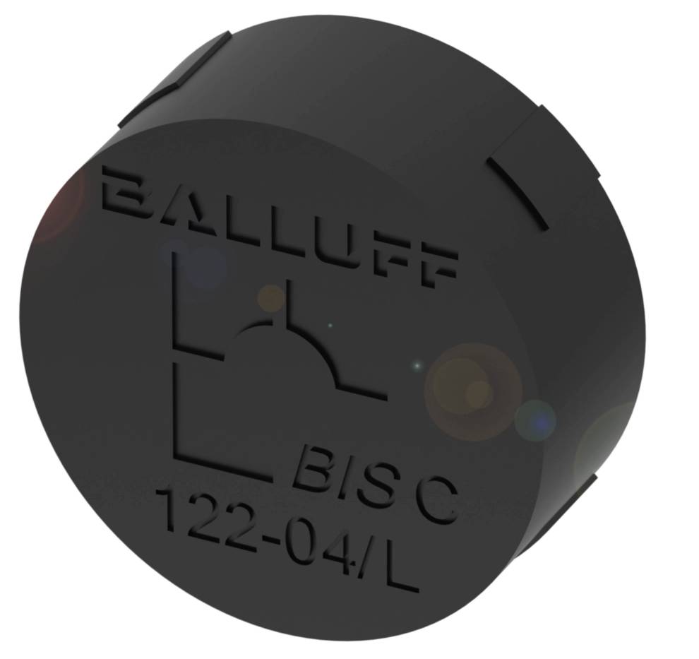 Fekete kerek Balluff érzékelő 'BISC 122-04/L' felirattal, jól látható márkajelzéssel.