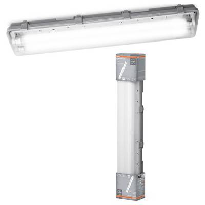 Ipari LED lámpa téglalap alakban, termékcsomagolást és világító fényt mutat. Raktárakhoz vagy műhelyekhez alkalmas.