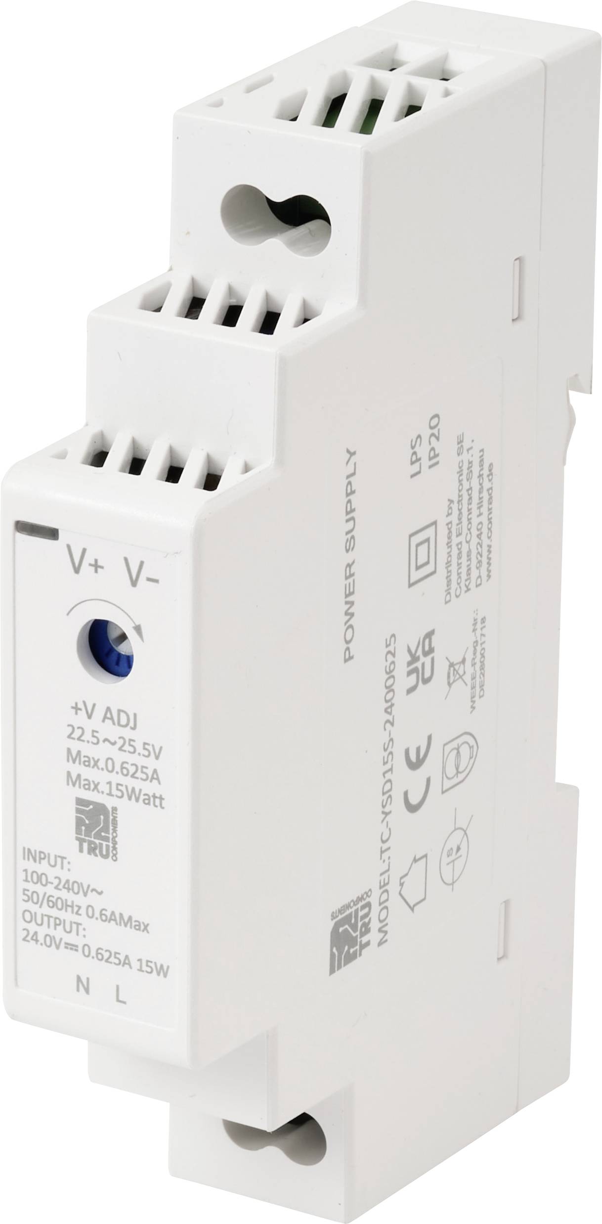 TRU COMPONENTS TC-13713364 Kalapsínes tápegység Táp (standby) 0.3 W 24 V/DC 0.625 A 15 W Kimenetek száma:1 x Tartalom, tartalmi egységek rendelésenként 1 db