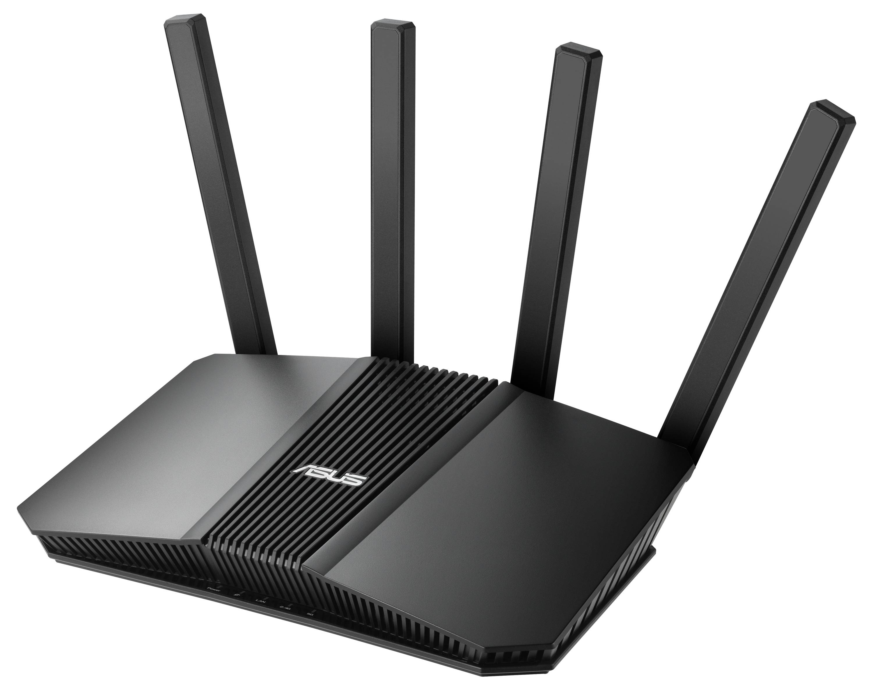 Négy felfelé álló antennával rendelkező Wi-Fi router, amelyet a vezeték nélküli kapcsolat javítása céljából terveztek.