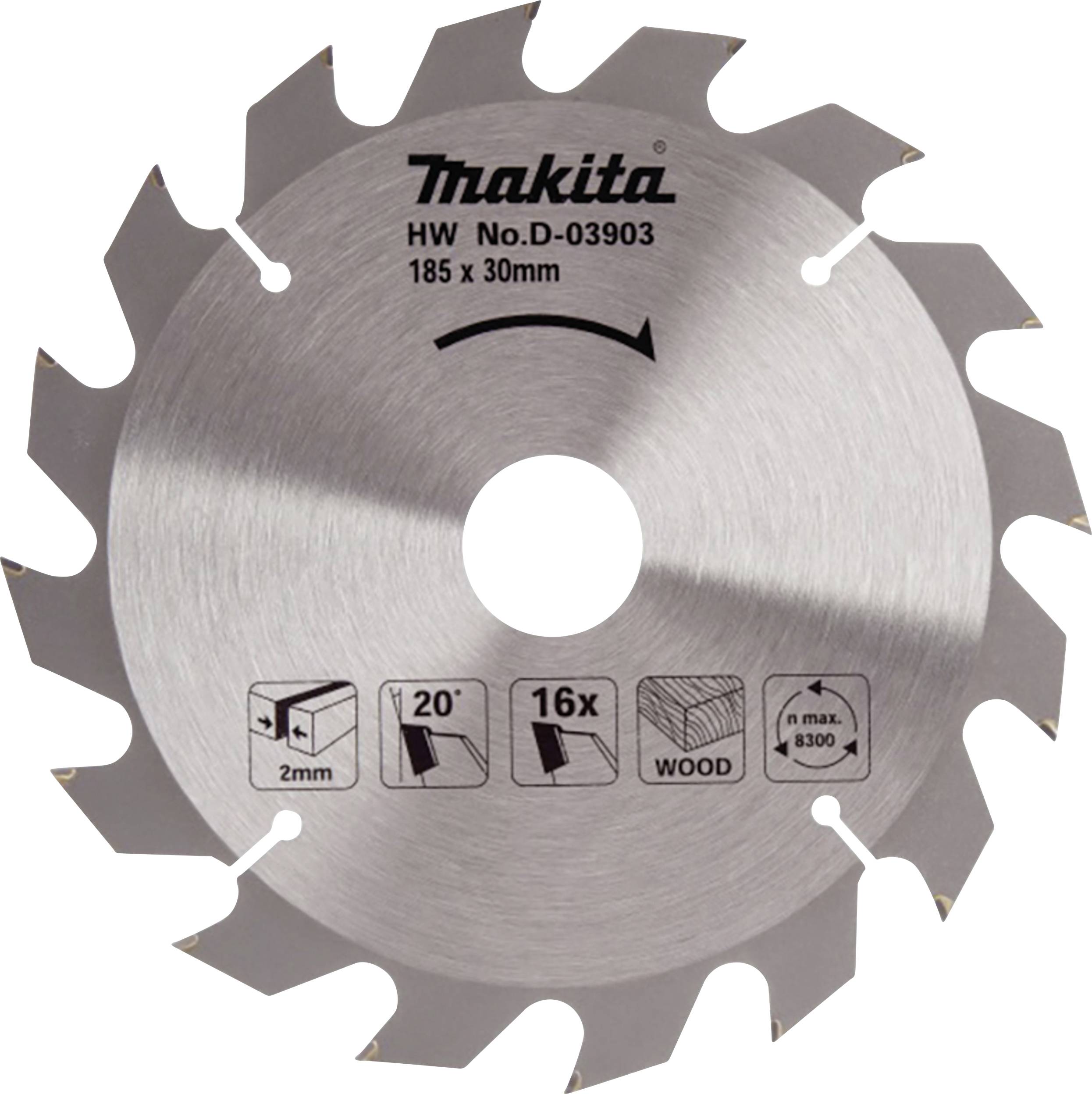 Makita D-03903 D-03903 Lame de scie circulaire 185 x 30 x 2.0 mm Nombre de dents: 16 1 pc(s)