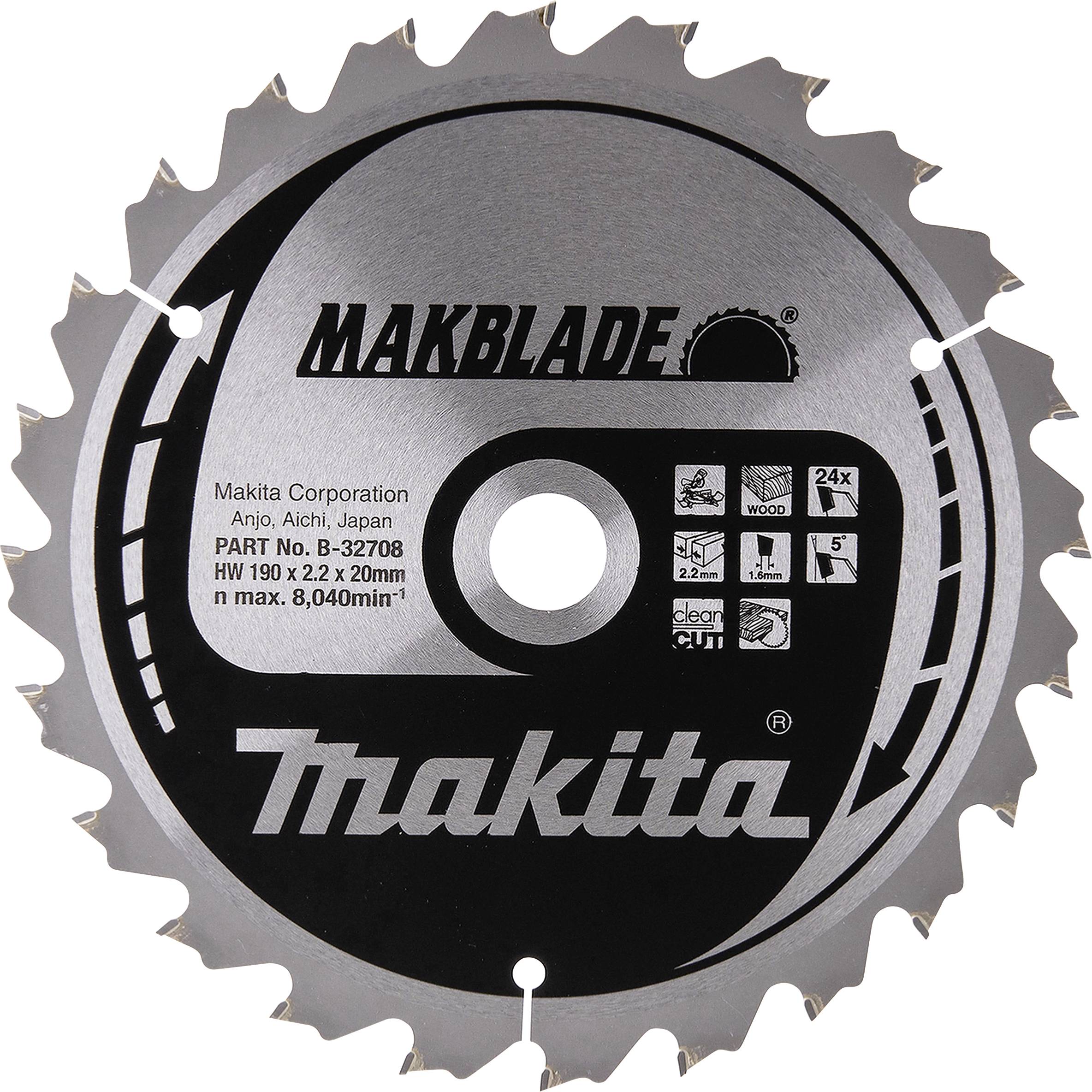 Makita B-32708 B-32708 Körfűrészlap 190 x 20 x 2.2 mm Fogak száma (collonként): 24 1 db-0