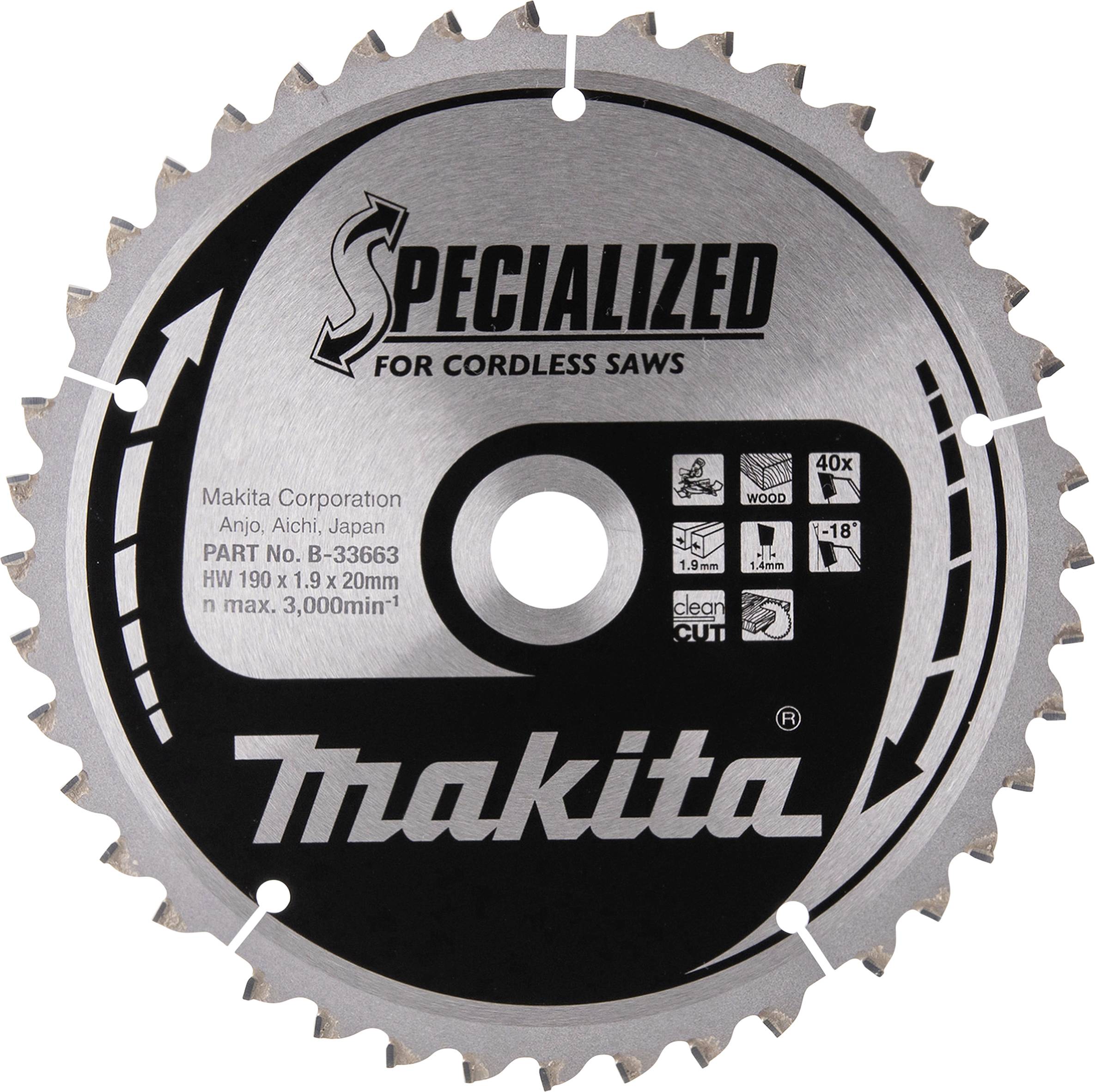 Makita B-33663 MAKBLADE B-33663 Lame de scie circulaire 190 x 20 x 1.9 mm Nombre de dents: 40 1 pc(s)