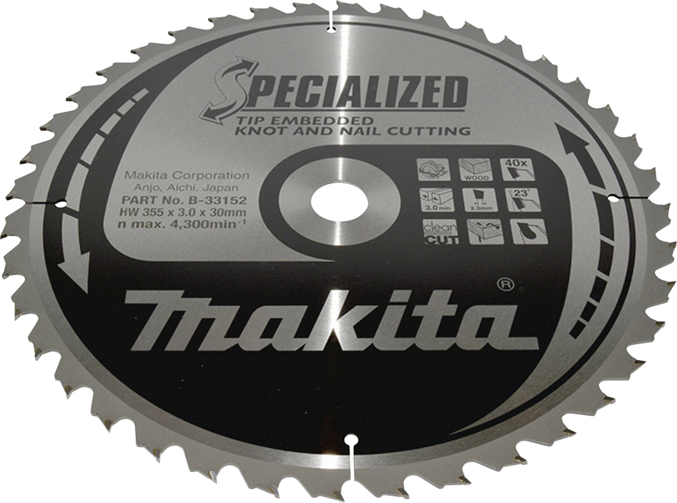 Makita B-33152 SPECIALIZED B-33152 Lame de scie circulaire 355 x 30 x 3.0 mm Nombre de dents: 40 1 pc(s)