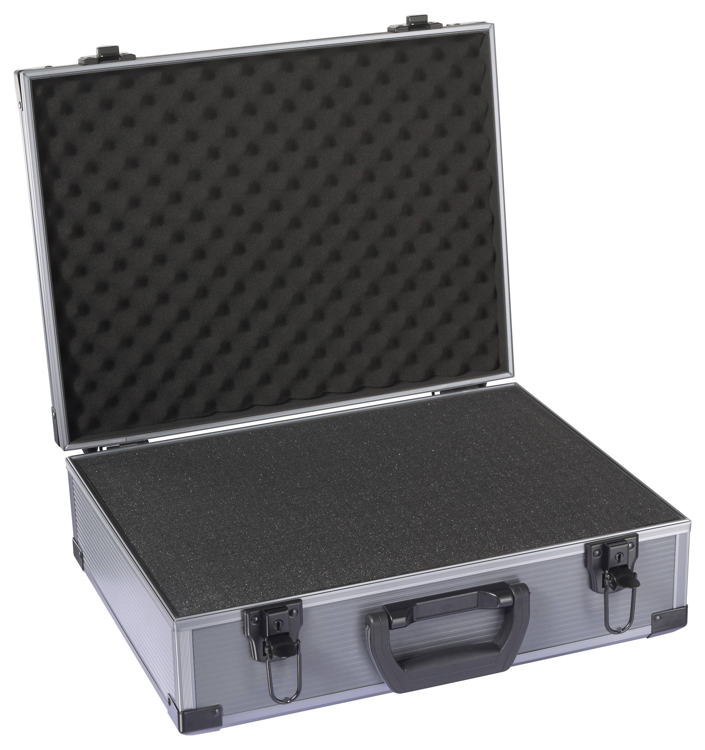 Nyissa ki az ezüstszínű, habszivacs béléssel ellátott bőröndöt, amelyet biztonságos szállítás és tárolás céljából terveztek.