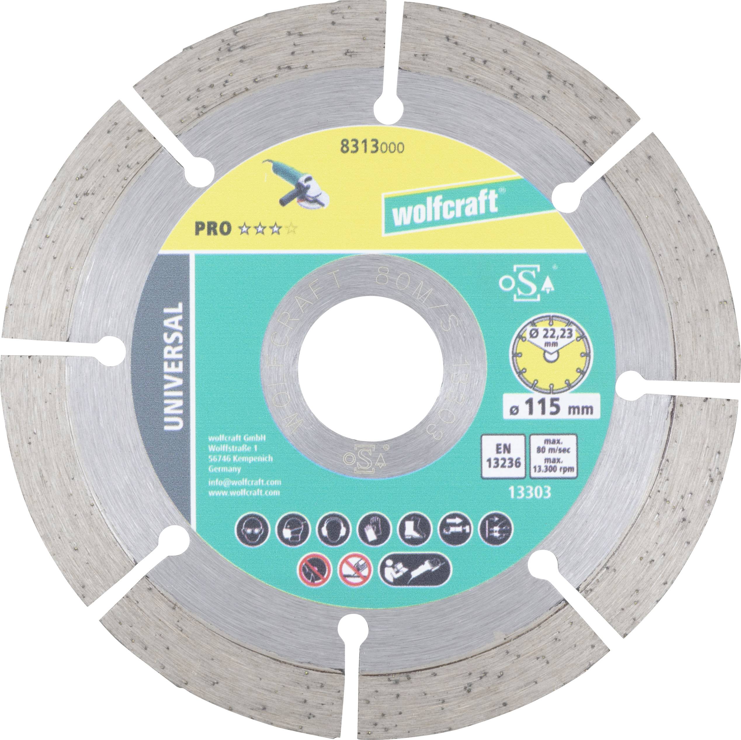 Wolfcraft 8313000 Gyémánt bevonatú vágótárcsa 115 mm 1 db Falazat, Építkezési anyagok, Beton